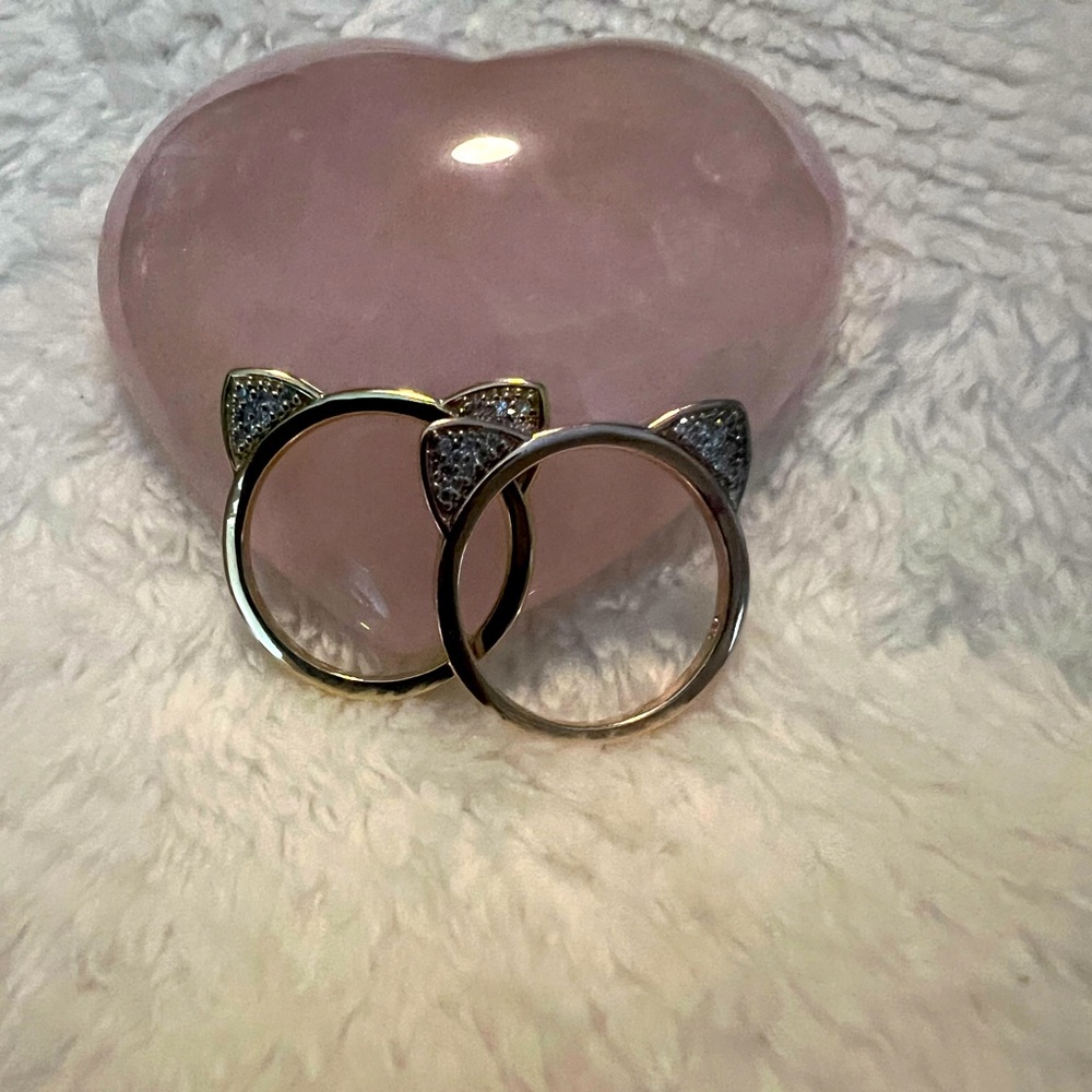 NWOT 14K Rose Gold over .925 Sterling Kitty Ears CZ Stacker Ring